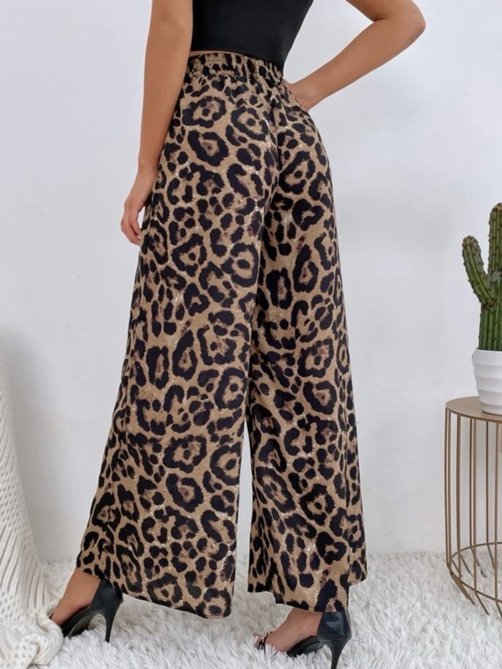 High waist leopard print palazzo wide leg pants - Picture 2 of 5
